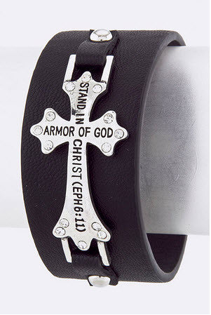 Bible Cross Quote Leather Cuff Eph 6:11