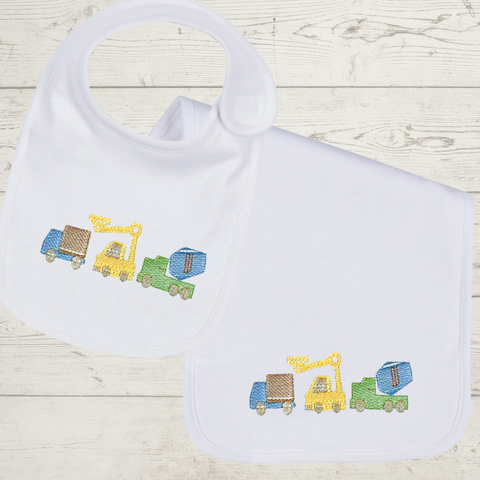 Bib and Matching Burp Cloth Personalized Construction