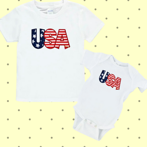 4th of July USA Flag Tee or Bodysuit