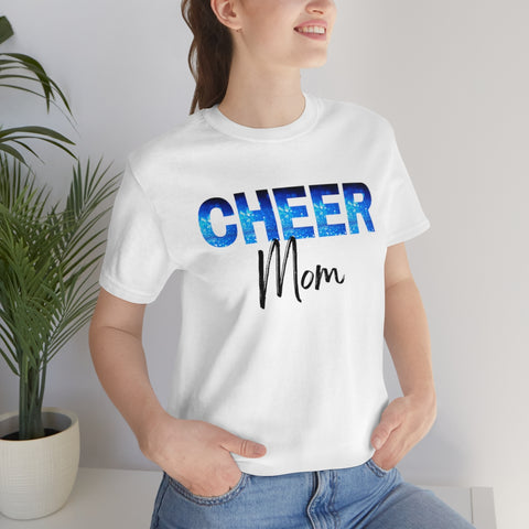 Cheer Mom shirt with blue glitter design