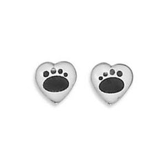 Heart Stud Earrings with Paw Prints