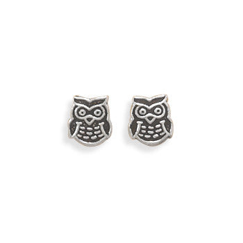 Oxidized Owl Earrings