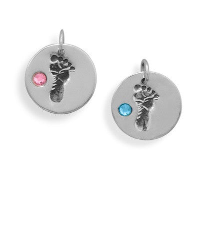 Footprint Charm with Pink or Blue Crystal