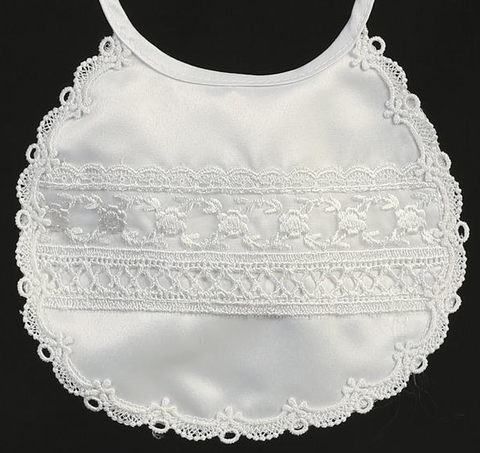 Satin Laced Christening Bib