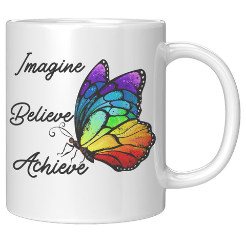 Imagine Believe Achieve Rainbow Butterly Coffee Mug
