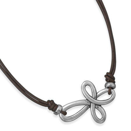 16" Double Strand Leather Cross Fashion Necklace