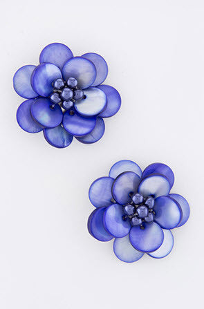 Blue Shell Flower Earrings
