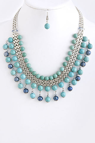 Chain Beaded Necklace and Earring Set