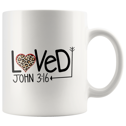 Loved John 3:16 Leopard Heart Christian Mug