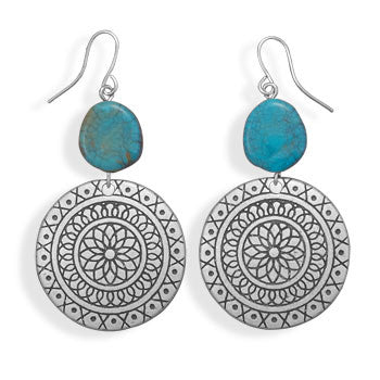 Flower Drop Design Fashion Earrings with Imitation Turquoise